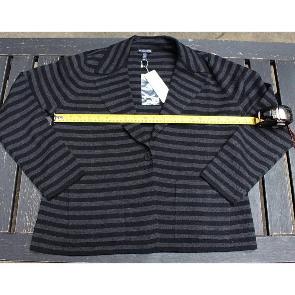 New w/Tags - Eileen Fisher Notch Collar Striped Blazer -100% Merino Interlock, M - Picture 8 of 11